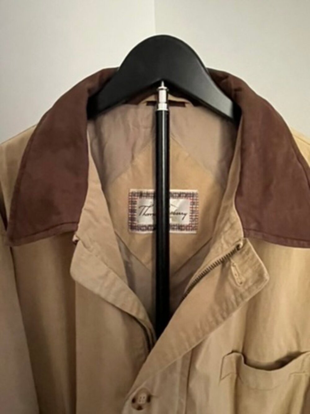 Vintage THOMAS BURBERRY 90s mid-length tan coat size Large